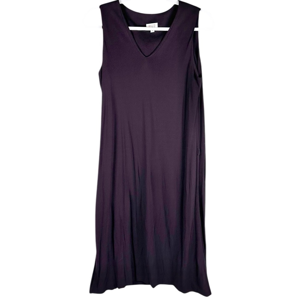 Eileen Fisher Sleeveless V-Neck Midi Dress in Plum